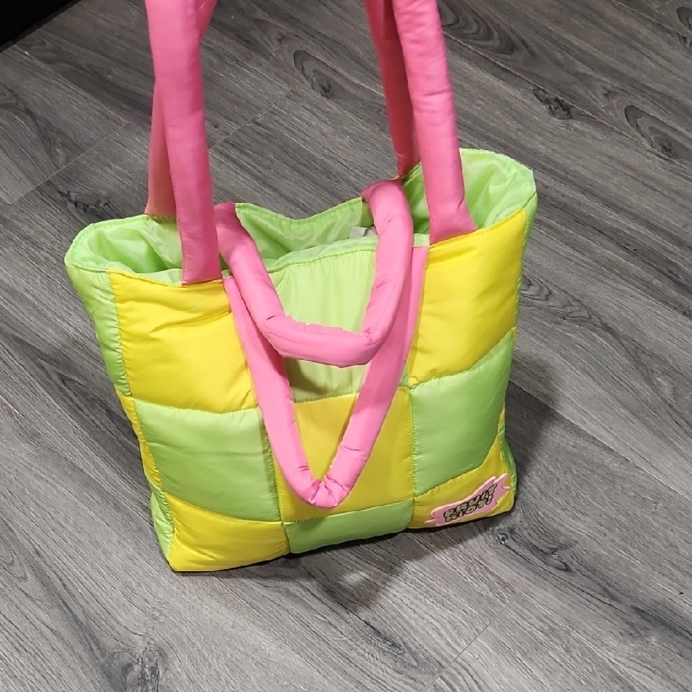 Bright Checkered Fruit Riot Puffer PR Tote